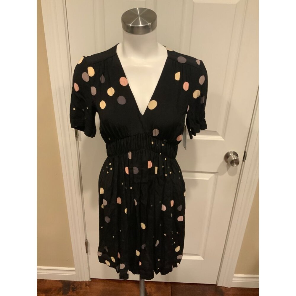 HD in Paris Black W/ Tan, Pink & Gray Polka Dot Dress, Size 2